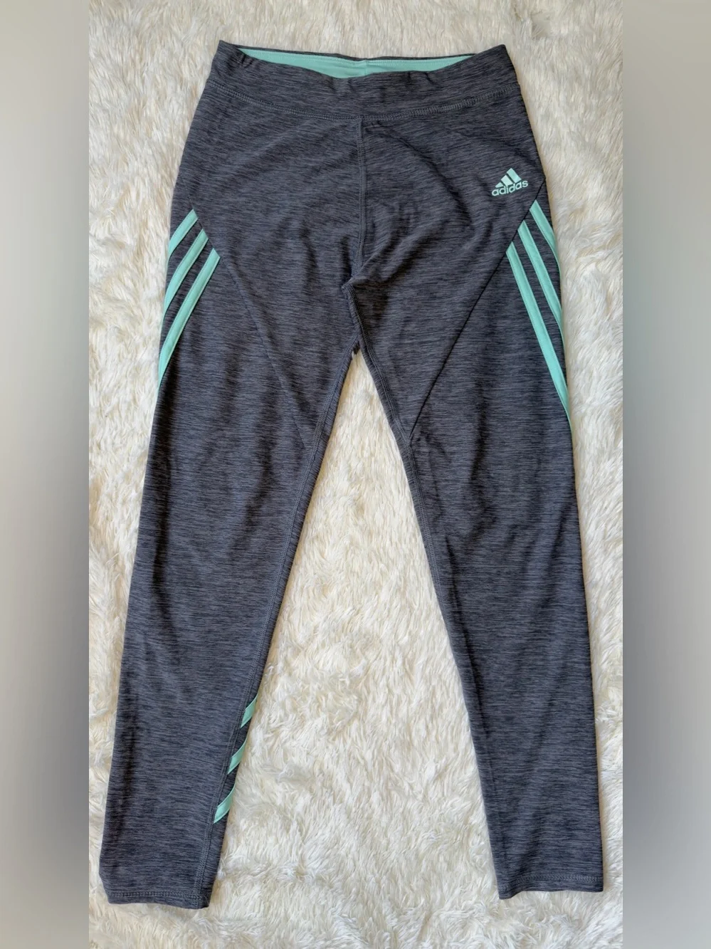 adidas Girls Heather Gray Leggings with Mint Stripes